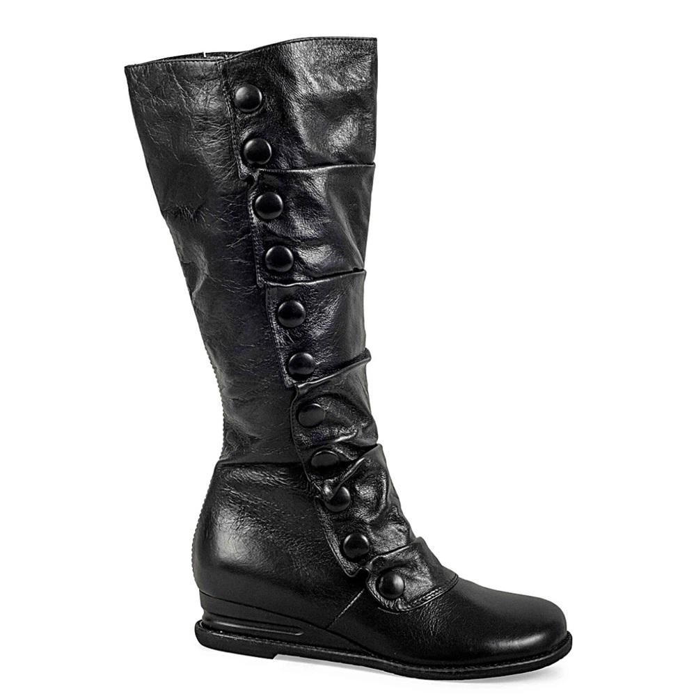 NEW Miz Mooz Black Button-Front Knee-High Wedge Boots